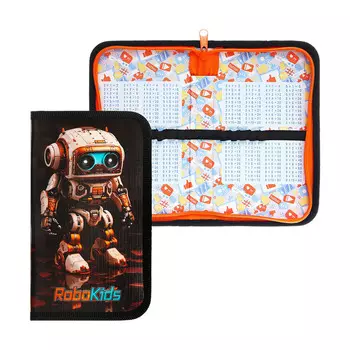 Пенал 1 секция 115 х 190 мм, Hatber "Робо", ламинированный картон, чёрный/оранжевый NPn_43026