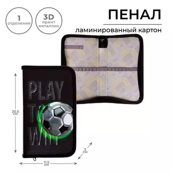 Пенал 1 секция 115 х 205 х 30 мм, Calligrata "Мяч" (объемный 3D-рисунок с эффектом металлика) 81П26