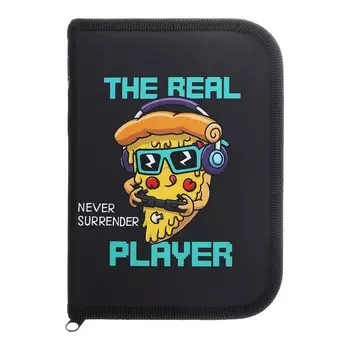 Пенал 1 секция 130 х 190 х 30 мм, с откидной планкой, текстильный, Оникс ПКТ 07-20 "Пицца геймер" 70622