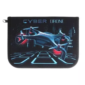 Пенал 1 секция 130 х 190 х 30 мм, с откидной планкой, текстильный, Оникс ПКТ 07-20 "Кибер дрон" 70619