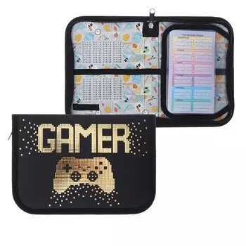 Пенал 1 секция 130 х 190 мм, откидная планка, Hatber "Gamer", чёрный/золотой (объёмный 3D-рисунок) NPn_35041