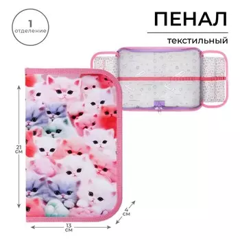 Пенал школьный, 1 секция, 13214 см «Котики пушистики»