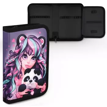 Пенал 1 секция, 133 х 200 х 35 мм, текстильный, Феникс "Девушка с пандой"