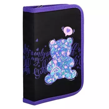 Пенал 1 секция 133 х 200 мм, тканевый, Феникс "Мармеладный мишка" чёрный/фиолетовый 61271