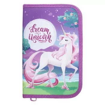Пенал 1 секция, 135 х 212 х 26 мм, текстильный, ПКТ 04-20 МАХ, "Сказочный единорог" 70639