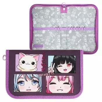 Пенал 1 секция, 135 х 212 х 26 мм, текстильный, ПКТ 04-20 МАХ, "Аниме друзья" 70635