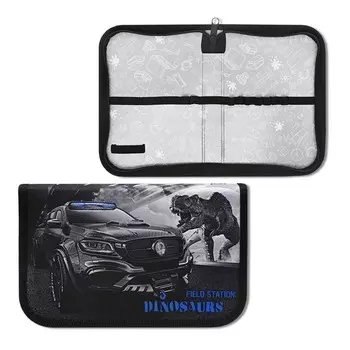 Пенал 1 секция, 135 х 212 х 26 мм, текстильный, ПКТ 04-20 МАХ, "Джип с динозавром" 72005