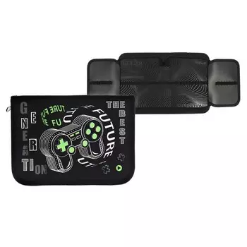 Пенал 1 секция, 140 х 200 х 40 мм, 2 откидные планки, текстильный, ПКТ 09-22-19 "Джойстик" (рисунок с эффектом металлика) 72201