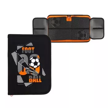 Пенал 1 секция, 140 х 200 х 40 мм, 2 откидные планки, текстильный, ПКТ 09-22-19 "Футбол" (рисунок с 3D эффектом лака)) 72199