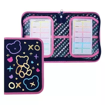 Пенал 1 секция, 140 х 200 х 40 мм, 2 откидные планки, тканевый, Hatber "Мой мишка" (3D рисунок с эффектом металлика) NPk_74280