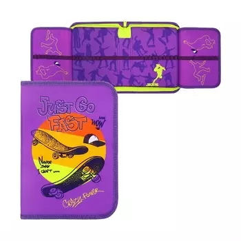 Пенал 1 секция, 140 х 200 х 40 мм, 2 откидные планки, тканевый, ПКТ 09-20 "Скейт граффити"