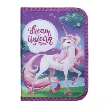 Пенал 1 секция 140 х 200 мм, 2 откидные планки, тканевый ПКТ 09-20 "Сказочный единорог"