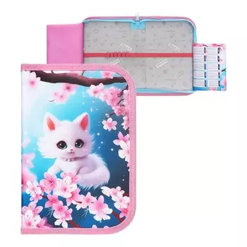 Пенал школьный, 1 секция, 14214 см «Котик сакура»