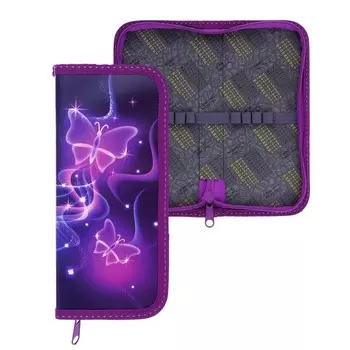 Пенал 1 секция, 90 х 195 х 25 мм, Calligrata "Бабочки неоновые", ламинированный картон