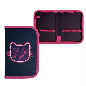 Пенал 1 секция, 130 х 210 х 40 мм, тканевый, Феникс + "Космо кот", фиолетовый/розовый 59499