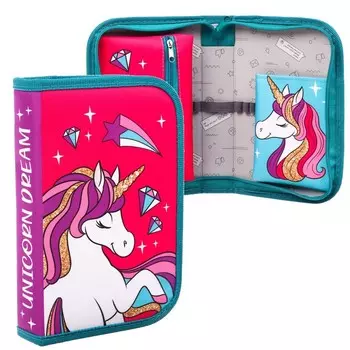 Пенал каркасный, 1 секция, 14214 см, откидной карман, тканевый, «Минни Маус и единорог»