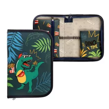 Пенал 1 секция Calligrata "Динозавр", 140 х 210 мм, откидной карман и косметичка