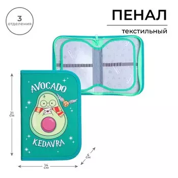 Пенал 3 секции, вкладка внутри, 140 х 210 х 40 мм, тканевый, Calligrata TOP Block "Авокадо", в стиле Гарри Поттера