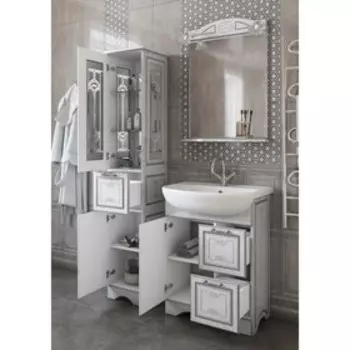 Пенал Адель белый/патина серебро, левый 34,8 см х 35,6 см х 181 см