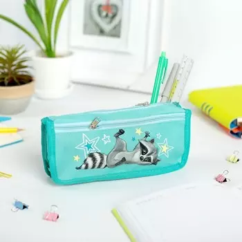 Пенал школьный, текстиль, 2 отделения, 8214 см «Енотик»