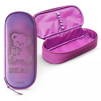 Пенал-футляр 50 х 220 х 90 мм, мягкий, текстильный, ПМК 37-22, "Мишка с бантом" (рисунок с эффектом металлика) 71310