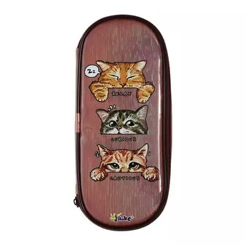 Пенал-футляр мягкий 90 х 220 х 50 мм, кожзам, резинка на клапане, ПМК 37-114_8 "Коты" голограф 70356