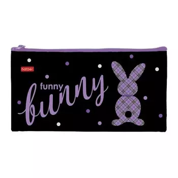 Пенал мягкий, 1 отделение, 110 х 205 мм, плоский, Hatber "Модный зайчик" чёрный/фиолетовый NPk_18087
