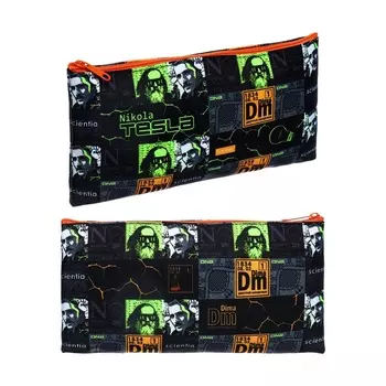 Пенал мягкий, 1 отделение, 110 х 205 мм, плоский, Hatber "Современная наука" чёрный/оранжевый NPk_63176