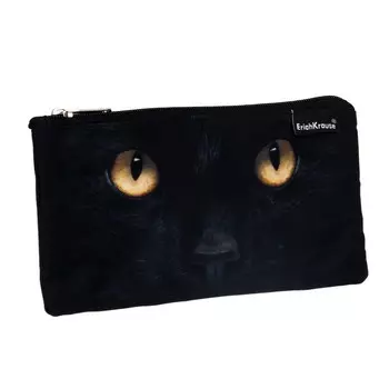 Пенал мягкий, 1 отделение, 120 х 220 мм, плоский, Erich Krause, Black Cat, 57203