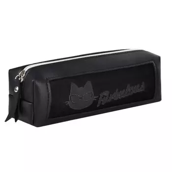 Пенал мягкий, 1 отделение, 55 х 195 х 60 мм, объёмный, искусственная кожа, с окном, нейлон, Феникс "Кот" чёрный 61314