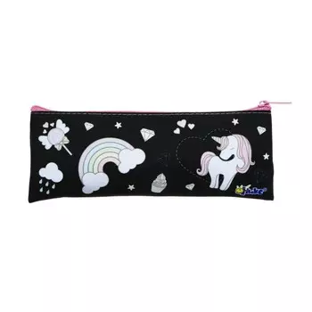 Пенал мягкий, 1 отделение, 75 х 195 мм, плоский, ПМП 07-20 "Единорог в алмазах" чёрный 70401