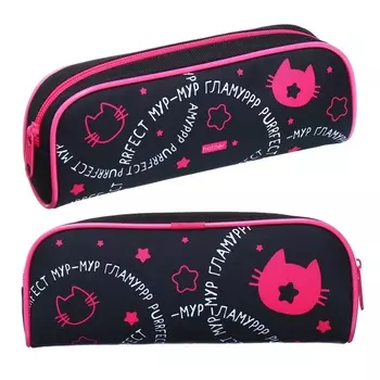 Пенал мягкий, 1 отделение, 80 х 210 х 40 мм, объемный, Hatber, "Мур-Гламур", чёрный/розовый Npk_65214