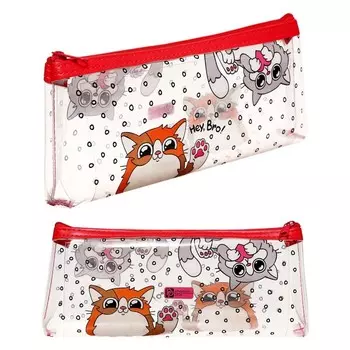 Пенал мягкий, 1 отделение, 90 х 210 х 35 мм, объёмный, силиконовый, Феникс "Два кота" белый/розовый 65733