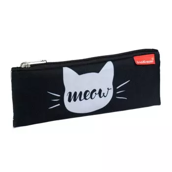 Пенал мягкий, 1 отделение, 90 х 220 мм, плоский, Erich Krause, Meow, чёрный/белый, 48366