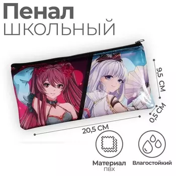 Пенал школьный, плоский, ПВХ, 9.520.5 см «Девочка аниме»