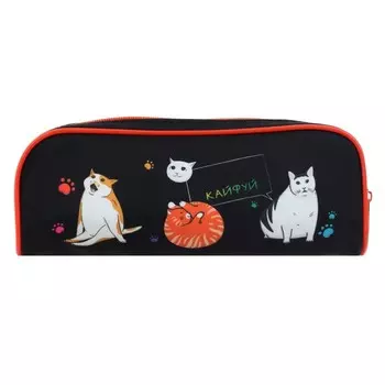 Пенал мягкий, 1 отделение, объемный, 80 х 210 х 40 мм, ПМ1о-24, Calligrata "Коты"