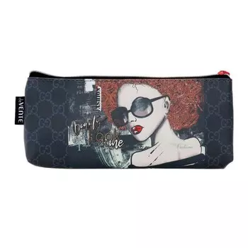 Пенал мягкий 1 отделение deVENTE, плоский 80 х 210 х 35 мм, Beauty, кож зам, глянец, чёрный