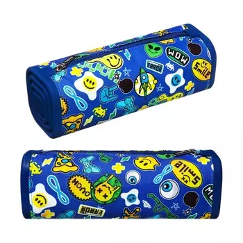 Пенал мягкий,1 отделение, квадро, 70 х 200 мм, Hatber "Стикеры" силикон+текстиль, синий Npn_72260