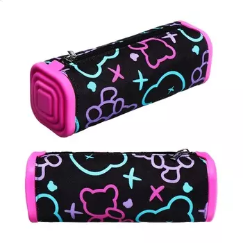 Пенал мягкий,1 отделение, квадро, 70 х 200 мм, Hatber "Мой мишка" силикон+текстиль, чёрный/розовый Npn_72254