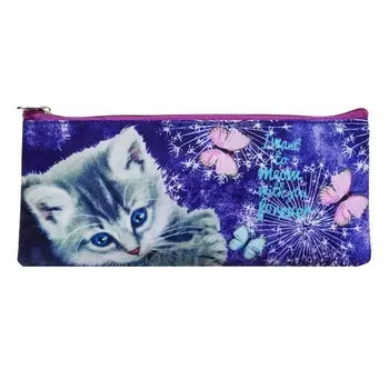 Пенал мягкий, 1 отделение, 90 х 210 х 10 мм, плоский, Attomex Cute Kitty, текстиль 7024322