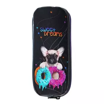 Пенал мягкий, 2 отделения, объёмный, 90 х 220 х 40 мм, Stavia "Sweet dog" серый 86215