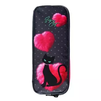 Пенал мягкий, 2 отделения, объёмный, 90 х 220 х 40 мм, Stavia "Черная кошка" серый86244