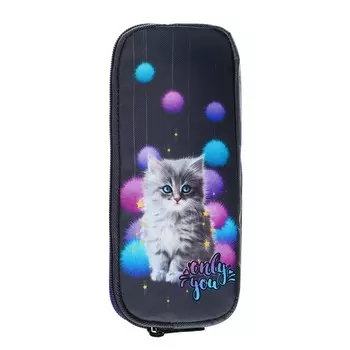 Пенал мягкий, 2 отделения, объёмный, 90 х 220 х 40 мм, Stavia "Котенок в пушках" серый 86206