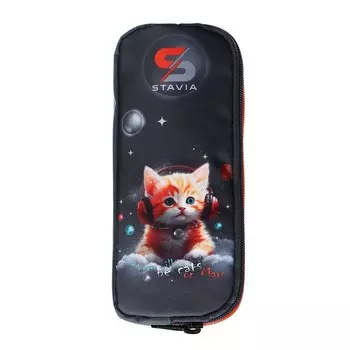 Пенал мягкий, 2 отделения, объёмный, 90 х 220 х 40 мм, Stavia "Марсианский котик" серый 86228