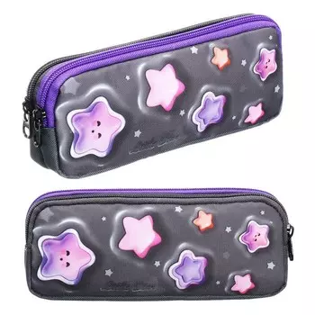 Пенал мягкий, 2 отделения, объёмный, 90 х 220 х 40 мм, Stavia "Звездочки" серый 86226