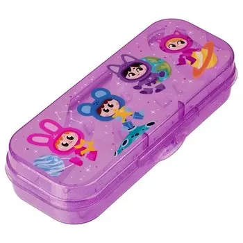 Пенал пластиковый футляр 90 х 215 х 43 мм, СТАММ "Звездочки" тонированный фиолетовый с блестками