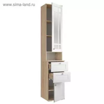 Пенал Пн-20 с ящиками РИВЬЕРА 400х420х2100 фасады ПВХ Белый/корпус Дуб Сонома