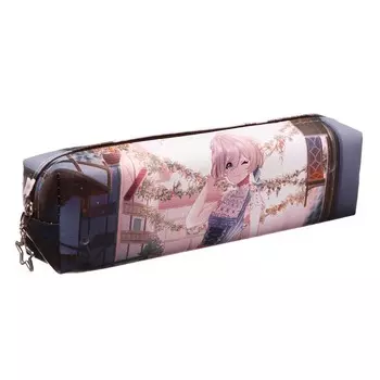 Пенал школьный Calligrata «Аниме», на молнии, с принтом, серо-розовый