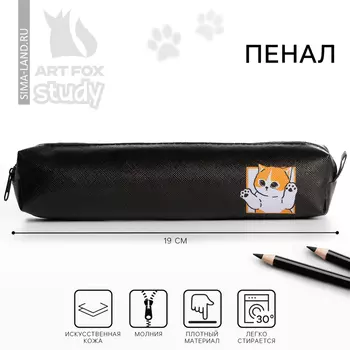 Пенал школьный из искусственной кожи «Кот», 1983 см
