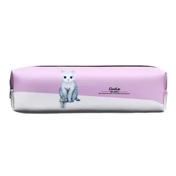 Пенал школьный "Кот", на молнии, сиреневый